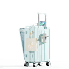 Multifunction Large Capacity Luggage Business Carry on Boarding USB Charging Cup Holder Front Opening Lid Trolley Suitcase