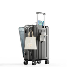 Multifunction Large Capacity Luggage Business Carry on Boarding USB Charging Cup Holder Front Opening Lid Trolley Suitcase