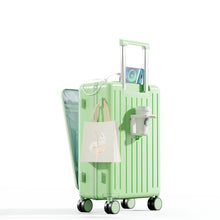 Multifunction Large Capacity Luggage Business Carry on Boarding USB Charging Cup Holder Front Opening Lid Trolley Suitcase