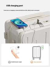 Multifunction Large Capacity Luggage Business Carry on Boarding USB Charging Cup Holder Front Opening Lid Trolley Suitcase