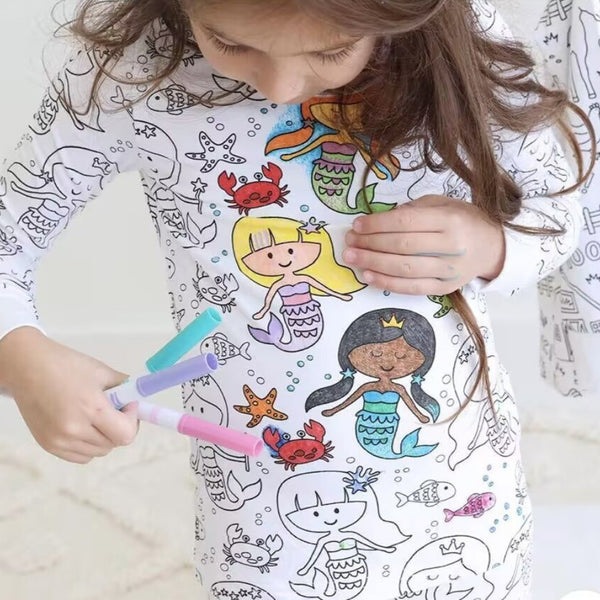 Kids DIY Pajama Set – Sketchable Graffiti Sleepwear for Boys & Girls | Long Sleeve Art Homewear