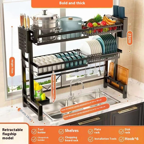 Retractable Kitchen Sink Storage Shelf Bowl Rack Tableware Drain Rack Sets