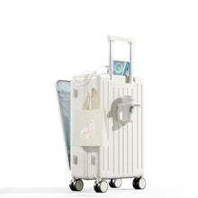 Multifunction Large Capacity Luggage Business Carry on Boarding USB Charging Cup Holder Front Opening Lid Trolley Suitcase
