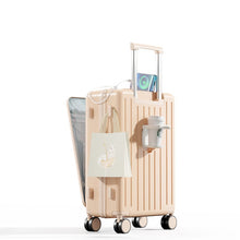 Multifunction Large Capacity Luggage Business Carry on Boarding USB Charging Cup Holder Front Opening Lid Trolley Suitcase