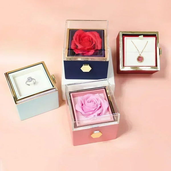 Rotating Eternal Rose Jewelry Box – Elegant Decorative Storage for Rings, Earrings & Necklaces | Romantic Wedding & Anniversary Gift