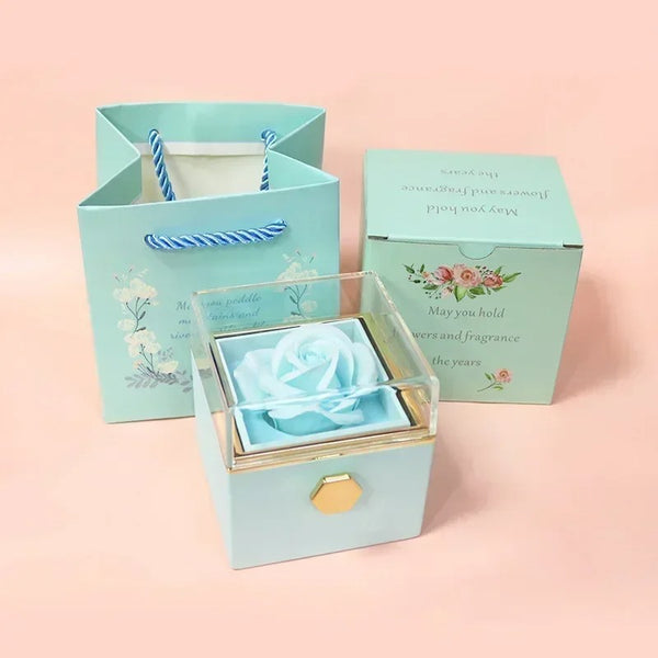 Rotating Eternal Rose Jewelry Box – Elegant Decorative Storage for Rings, Earrings & Necklaces | Romantic Wedding & Anniversary Gift